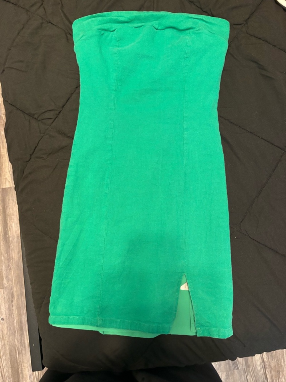 Hello Molly Strapless Green Mini Dress with Front Slit